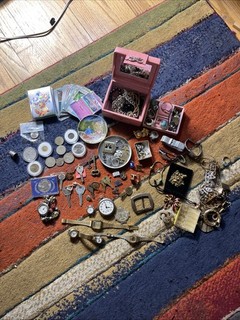 Vintage Junk Drawer Estate Lot Pokémon Coins Jewelry Watches Pins Keys Repair