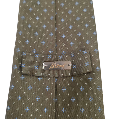 Brioni Mens Necktie Green Micro Dot Silk Floral Designer Embroidered Medallion - Picture 6 of 9