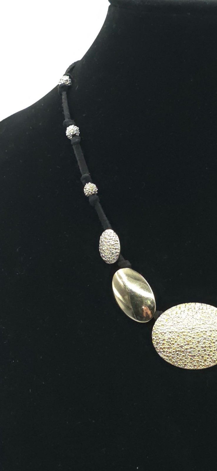 Textured Silver & Black Statement Necklace Elegan… - image 5