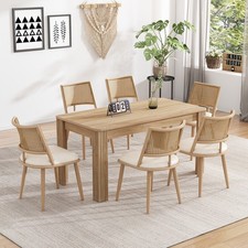 Dining Chairs Set of 6 Upholstered Seat Kitchen Side Chairs with Rattan Backrest