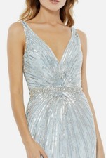Mac Duggal Light Blue Sequin Beaded Formal Gown Sleeveless V-Neck dress 