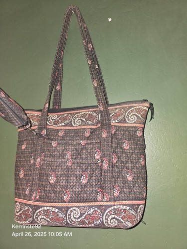 Vera Bradley Small Tote Bag & Makeup Pouch in "Houndstooth Brown 2005" Pattern - Picture 6 of 11