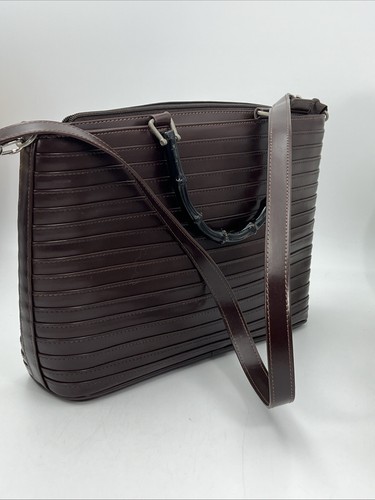 Cartera Bolso Gucci Vintage Cuero Bambú Negro Asas Marrón - Imagen 2 de 13