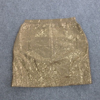 Agnes B Skirt Womens 42 Gold Floral Jacquard Satin Pencil Short Lined Party