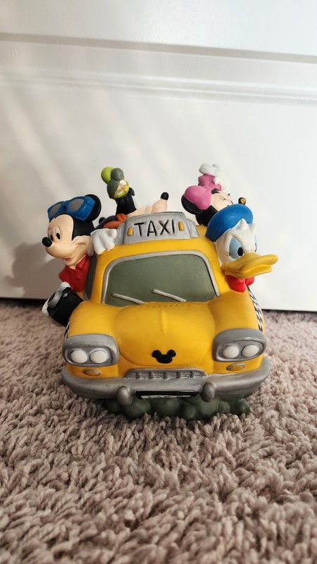 Vintage Disney Mickey Mouse & Friends Fab 5 Yellow Taxi Duck Cab Co Coin Bank