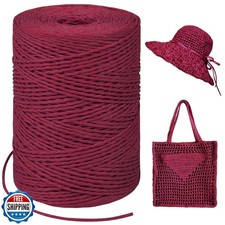 LEREATI Red Raffia Yarn for Crochet Bags, 1.5mm x 328 Yards Round