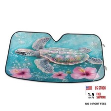 Car Windshield Sunshade, Turtle Pink Flower Foldable Auto 57" x 31.5" B006