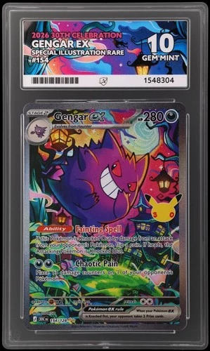 ACE 10 Gengar EX 154/128 30th Celebration Gem mint. PERFECT SUBGRADES
