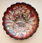 NORTHWOOD 10" PEACOCK & URN ICS AMETHYST BOWL -- VINTAGE CARNIVAL GLASS