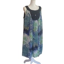 Tropical Sleeveless Shiftdress Blue & Green Leaf Print Dress Size 14W
