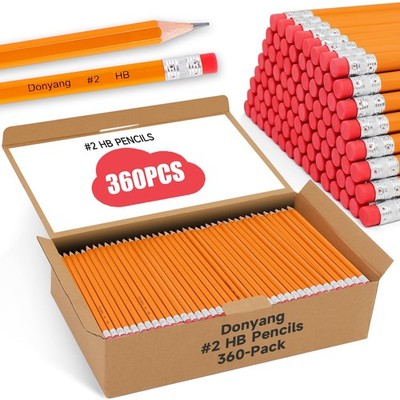 360 Pack #2 Pencils Bulk, Pre-Sharpened Number 2 HB Yellow Pencils with Top E...