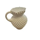 Vintage Hobnail White Milk Glass Ruffle Edge Pitcher with Handle