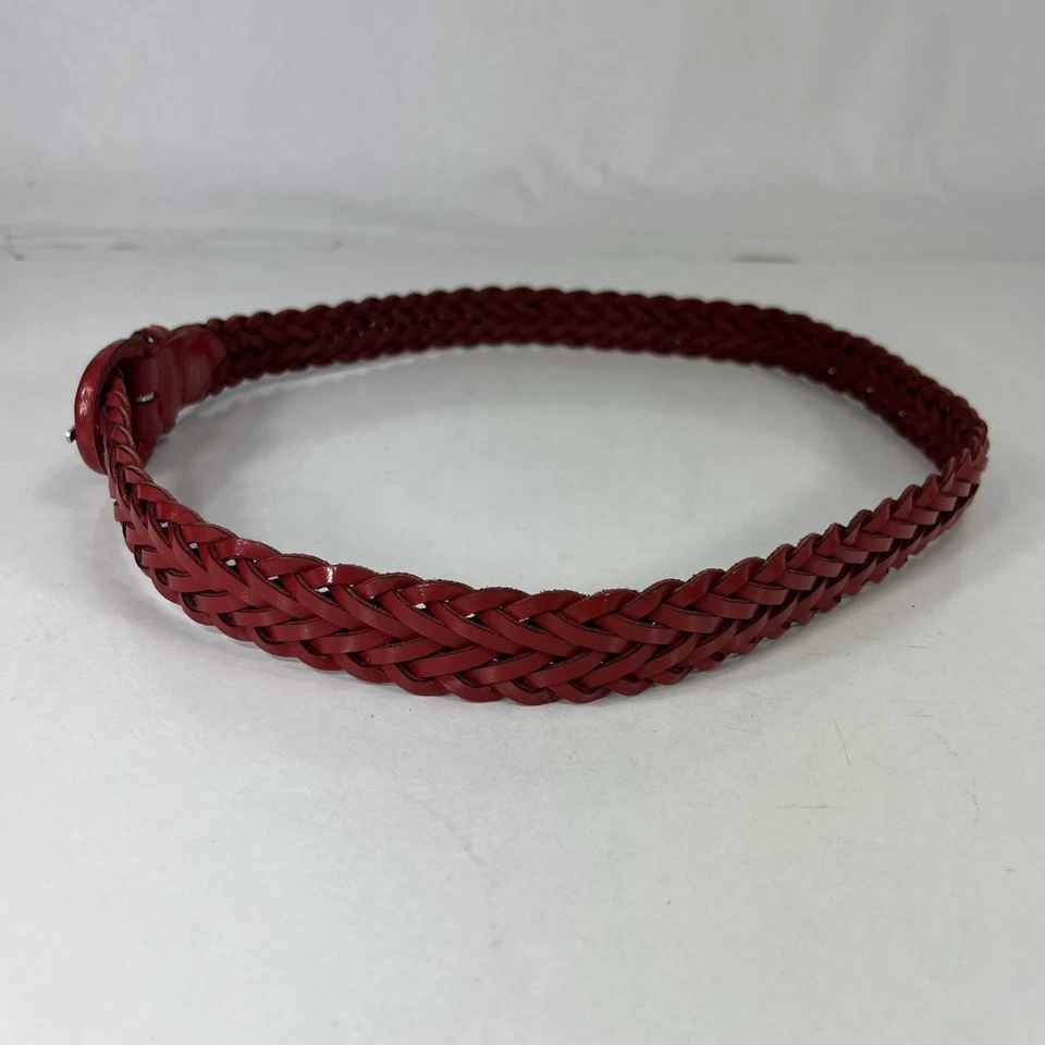 Cinturón de cuero genuino trenzado rojo - para mujer talla 28 Foto 3 de 4
