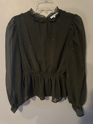MINE Brand Women s Blouse Olive Green Sparkly Gauze Size M