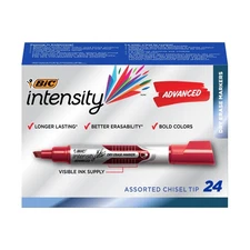 BIC Intensity Advanced Dry Erase Markers Chisel Tip, 24 Assorted Colors