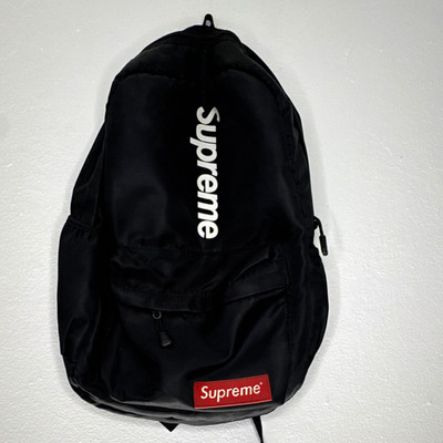 Supreme Black Backpack Red Box Logo Zip Closure Adjustable Straps Pockets
