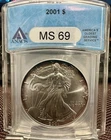 2001 $1 AMERICAN SILVER EAGLE ANACS MS69