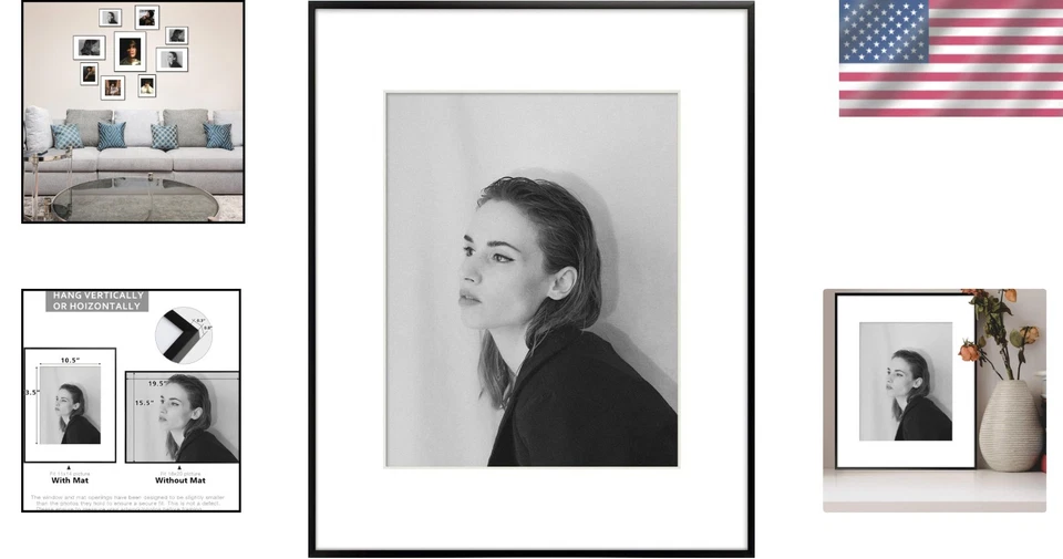 Quadro de alumínio preto simples 16x20 - Vidro real - Suporte de parede - Imagem 2 de 4