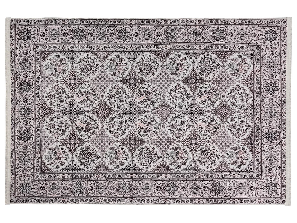 Alfombra estilo turco 5x8 - Borgoña y crema floral para sala de estar Foto 2 de 4