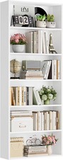 6 Tier Tall Bookshelf Bookcase W/ Open Display Shelves White Industrial Tall