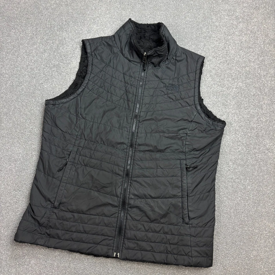 Chaqueta North Face Mujer Grande Negro Chaleco Puffer Reversible Forrado de Vellón Dama* Foto 2 de 4