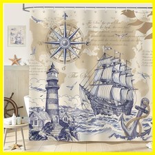 Elegant Nautical-Themed Shower Curtain, 72x72 Inch, Machine Washable Polyester