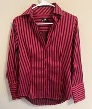 Ben Sherman Women’s Small Long Sleeve Button Down Striped Shirt  Red