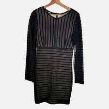 Bebe Black Mesh Bodycon Long Sleeve Mini Dress Glam Club Night Out Style