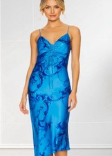 ALLSAINTS Alexia Isabella Slip Midi Dress Size 6 Cobalt Blue Satin Party