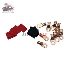 20PCS 1/0 AWG Gauge Copper Lugs W/ BLACK  RED Heat Shrink Ring Terminals Wire