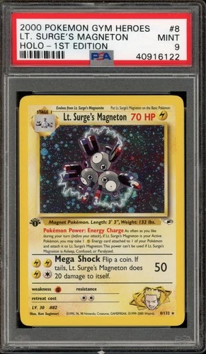 Pokemon Lt. Surge's Magneton Gym Heroes 1st Edition Holo Rare #8 PSA 9 Mint