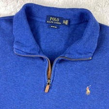 Polo Ralph Lauren Pullover Men's XL Blue 1/4 Zip Estate Rib Flesh Pony Cotton