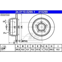 ATE 2X Bremsscheibe Hinten 3050 Voll FüR Jeep Grand Cherokee II WJ WG