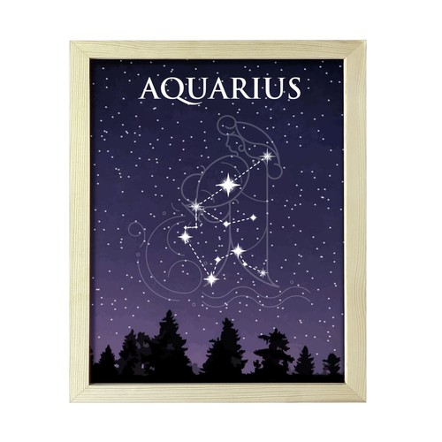 Designs ByLITA Aquarius Zodiac Sign Night Sky, Wall Print Art - Picture 2 of 22