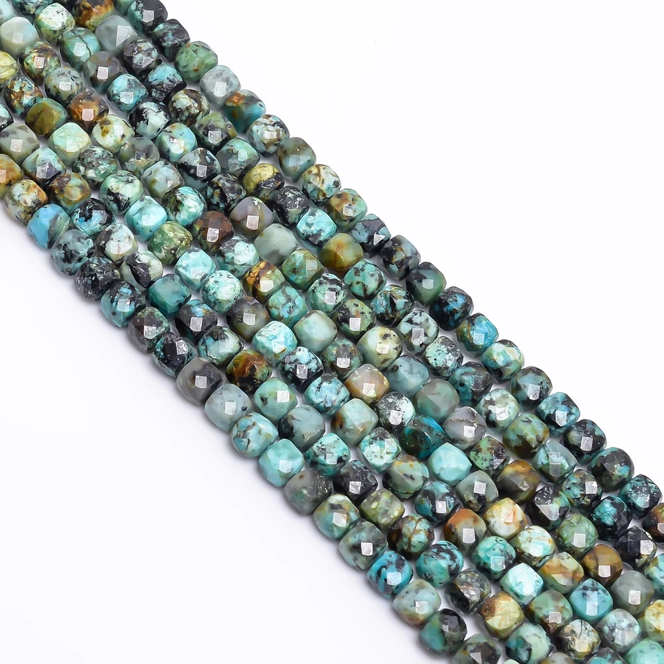 Cuentas facetadas en forma de caja de piedras preciosas turquesa tibetana 5X5X5 mm hilo 8" EB-313 Foto 2 de 2