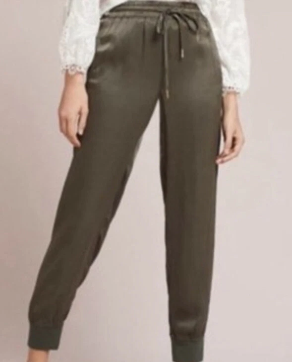 Anthropologie Sanctuary satin Joggers Pants Olive Green Pull On Drawstring XS