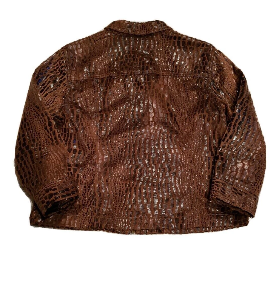 Ruby Rd Womens Brown Snake Skin Zip Up Jacket Collar Pockets Size 10 - Image 2 of 4