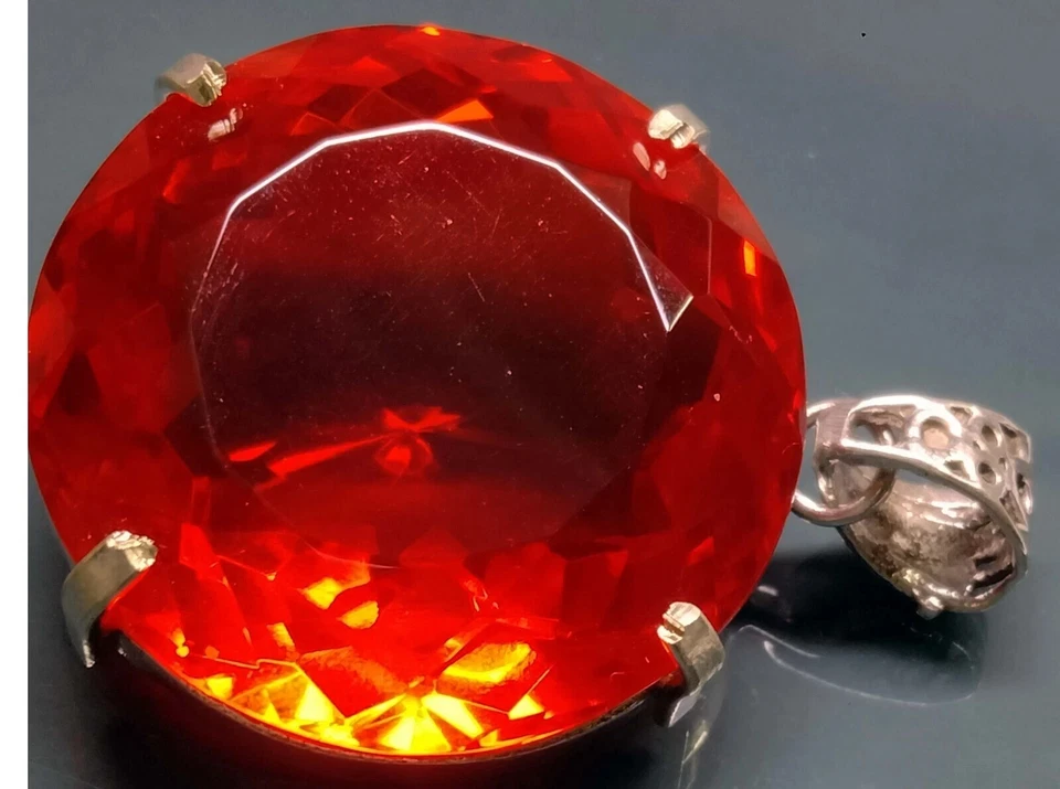 Pendant Mexican Fire Opal Round Cut Certified Natural Gemstone 121-122 Ct PD042 - Image 4 of 4