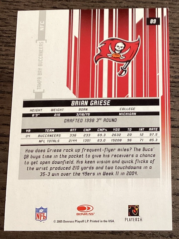 2005 Donruss Rookies & Stars Longevity Brian Griese #89 Emerald /150 Buccaneers - Image 2 of 2