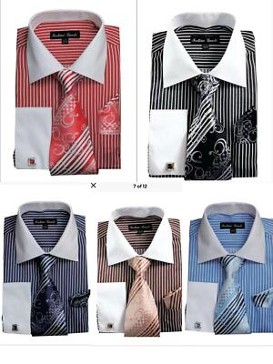 French Cuff With Tie And Handkerchief Style Multi-Color Men's Dress Shirt main image 1
