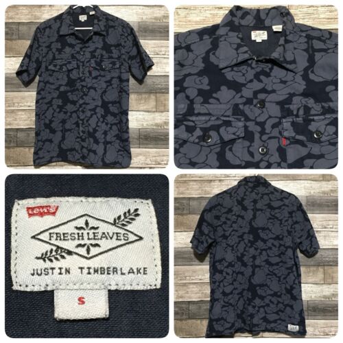 Levi’s Fresh Leaves Justin Timberlake Camo Button Shirt S Gray Short Sleeve (A6) - Foto 1 di 10