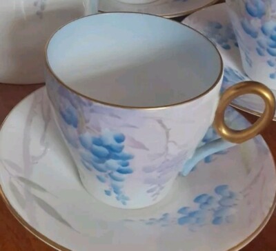 4 x Art Deco Shelley Glyzinien Regent Stil Bone China Tassen & Untertassen