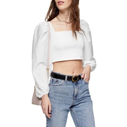 NEW TOPSHOP White Balloon Statement Sleeve Poplin Square Neck Crop Top Size  6 | eBay