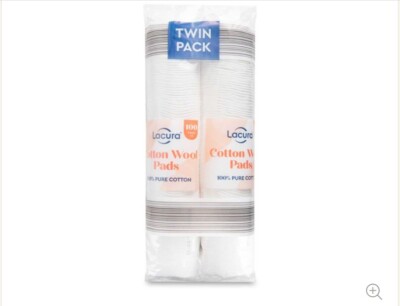 New ALDI Lacura Pure Cotton Wool Pads x 100 Twin Pack Non