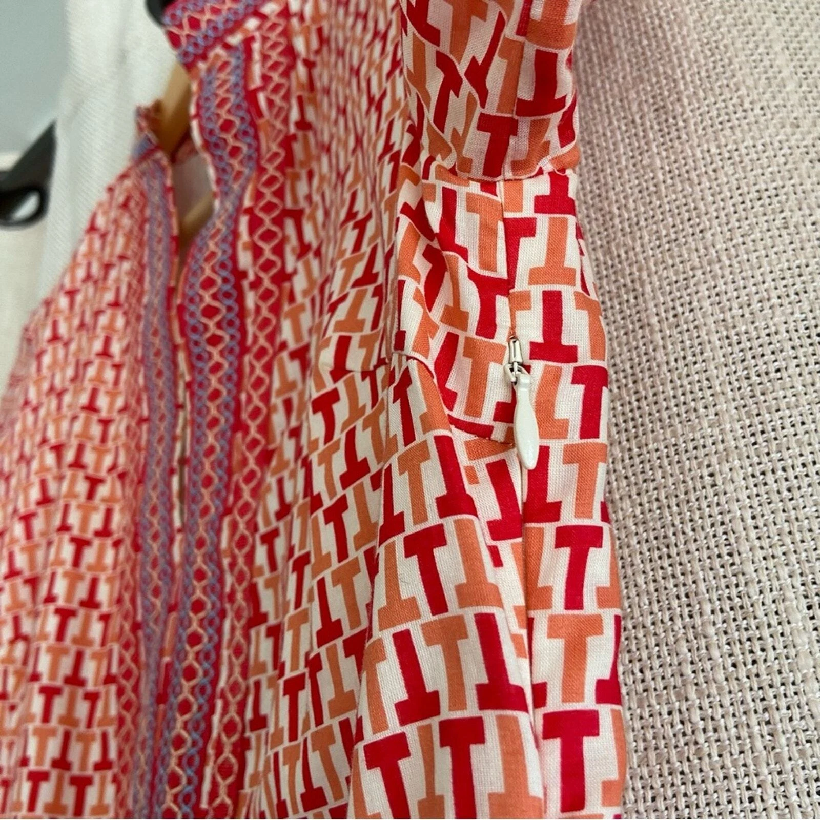 Tunica Tory Burch con orlo ricamato stampa "T" rosso arancione manica lunga taglia 0