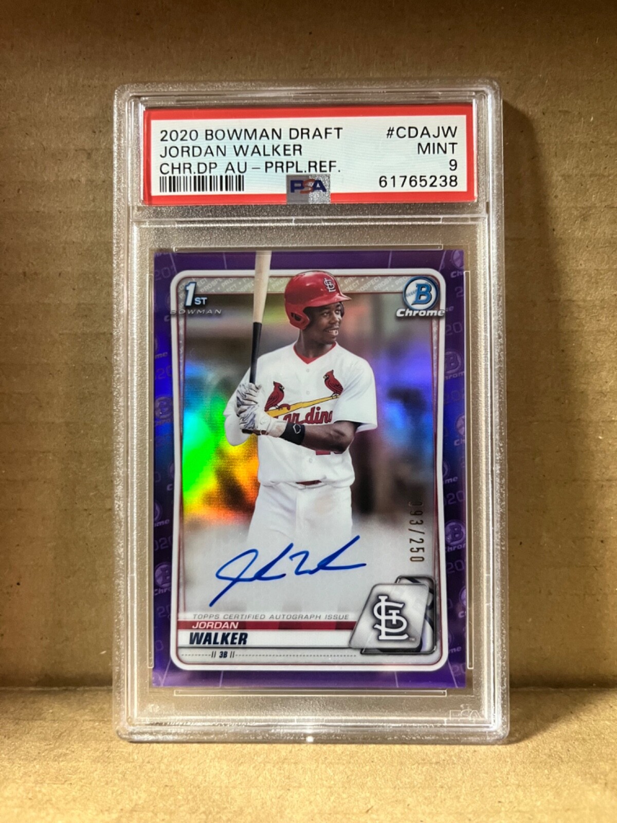 Jordan Walker 2020 Bowman Chrome Purple Refractor Auto PSA 9 #CDA-JW 093/250