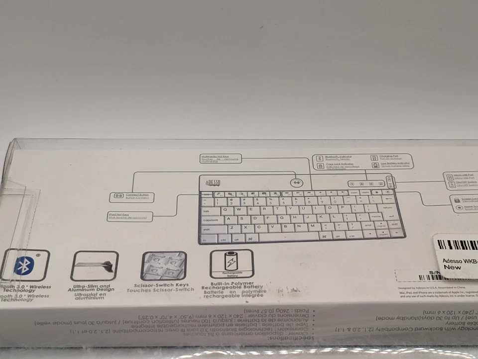 Adesso WKB-1000BW Wireless Keyboard, New - Image 2 of 2