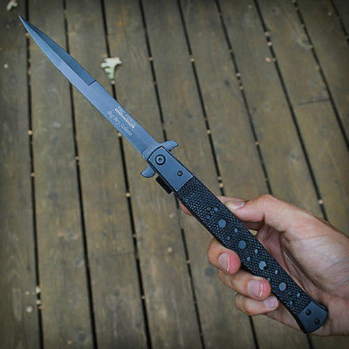 TAC Force Black Spring Assisted Open Extra Large Stiletto Folding Pocket Knife - 第 1/6 張圖片