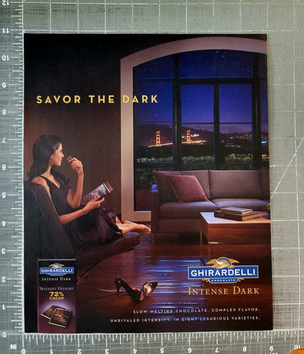 2014 Ghiradelli Intense dark - Print Ad - woman eating chocolate city bridge - Picture 2 of 2