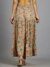 Indian Beige Floral Long Frill Skirts 100 Cotton Skirt Women's Clothing Skirt US
